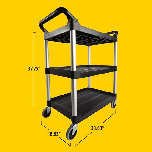Rubbermaid Commercial Products Heavy Duty 3-Shelf Rolling Service/Utility/Push Cart, 200 lbs. Capacity, Black, for Foodservice/Restaurant/Cleaning/Warehouse/Garage - color: Black