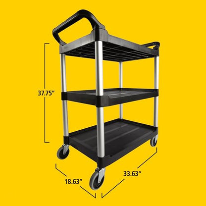 Rubbermaid Commercial Products Heavy Duty 3-Shelf Rolling Service/Utility/Push Cart, 200 lbs. Capacity, Black, for Foodservice/Restaurant/Cleaning/Warehouse/Garage - color: Black