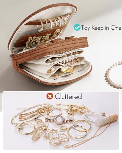 VLANDO 2-Layer Jewelry Travel Organizer for Necklaces,Rings,Earrings - color: Dark Brown