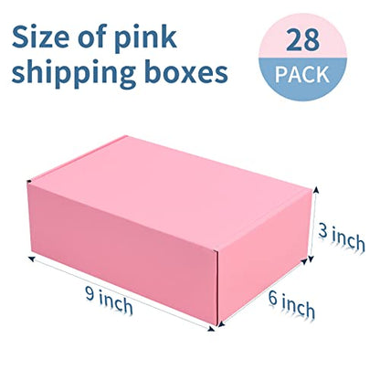 SNOGSWOG 28 Pack 9x6x3 inches Pink Shipping Boxes for Small Business, Small Corrugated Cardboard Gift Box for Mailing,Shipping,Storing,Christmas Gifts Wrapping - size: Pink 9x6x3 Inches
