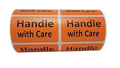 Handle with Care Labels Orange 2.5x1.5-inch Handling Fragile Adhesive Stickers 1 Roll with 500 Labels
