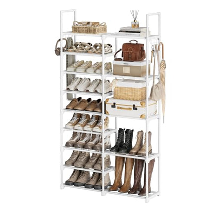 WOWLIVE 9 Tier 2-Column Shoe Rack, 30-35 Pairs Stackable White - color: White, size: 2 Row 9 Tier