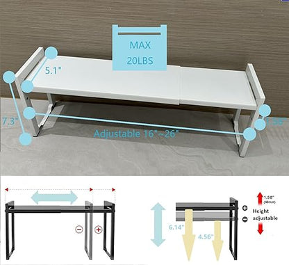 Expandable Cabinet Shelf 5.1"D Adjustable Countertop Riser Metal Rack White - color: White, size: 5.1"D (narrow) - 1 Pack