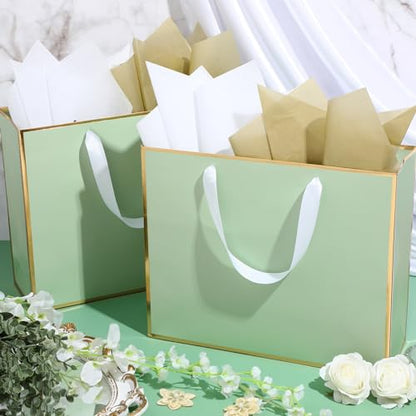 ReliThick 12 Pack Paper Gift Bag with Handles & Tissue, Sage Green - color: Sage Green