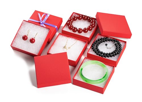 Magicool 40 Pack Red Cardboard Jewelry Boxes with Lids and Cotton, 3.5x3.5x1 Inch, Perfect for Earrings, Bracelets, Necklaces, Rings, Gifts - color: Red, size: 3.5x3.5x1 Inch (Pack of 40)