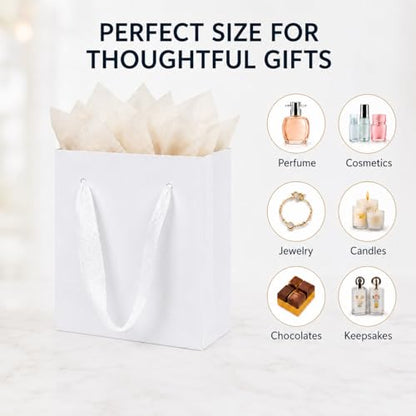 Treelement 22 Pack 4.7×2.3×6.3 Inch Small White Gift Bags with Tissue Paper - color: White