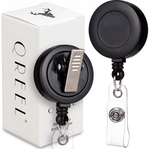 QREEL Badge Reel, ID Badge Holder Retractable Clip, Black, 2 Pack - color: Black, size: 2 Pack