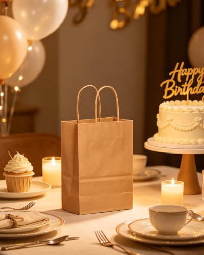 qiqee 26-Packs Brown Gift Bags with Handles Bulk 8.3"x3"x 6" Small Size Kraft Paper Bags Multiple Uses (Small Size) - size: Small - 26 Packs