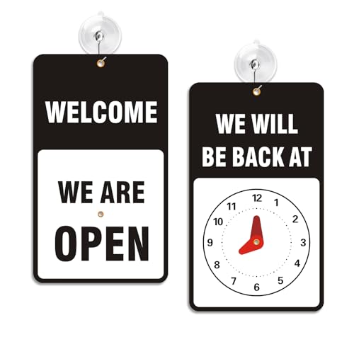 Open Signs for Business with Suction Cups, “We Will Be Back - Welcome We are Open" Be Back Sign with Clock, Business, Retail Store. Coffee Shops, Bars, Etc.7.75" x 4.75" Plastic (Black) - color: Black