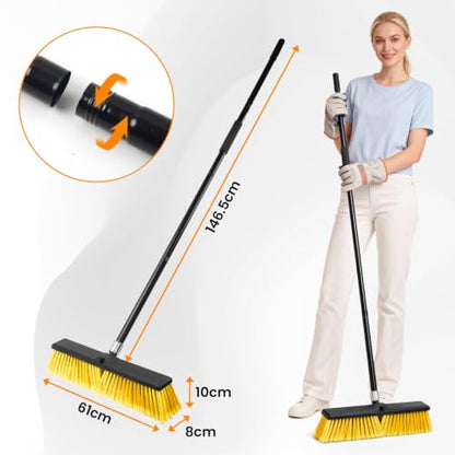 2 Pack 18-Inch Outdoor Push Brooms with 62-Inch Long Handles - color: Yellow 2 Pack, size: 18Inch