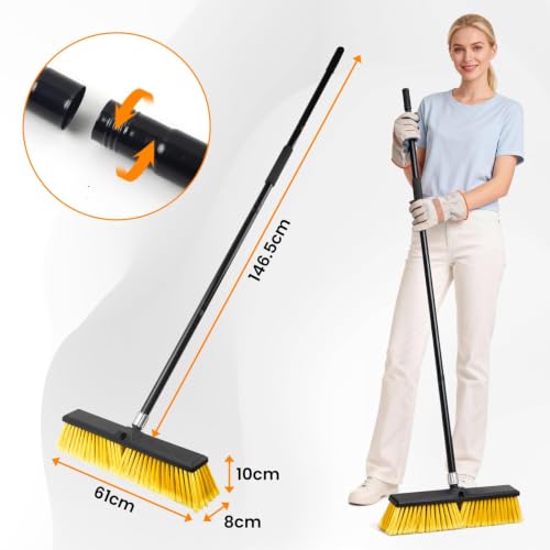 3 Pack 18-Inch Outdoor Push Brooms with 62-Inch Long Handles - color: Yellow 3 Pack, size: 18Inch