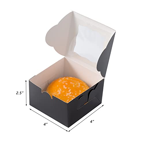 100Pcs Paper Cookie Boxes With Window Small Bakery Boxes 4x4x2.5 Inches Mini Cake Boxes For Pastries,Cupcakes,Desserts,Donuts,Chocolate Strawberries,Candy,Treat Boxes(4 * 4 * 2.5,Black) - color: Black