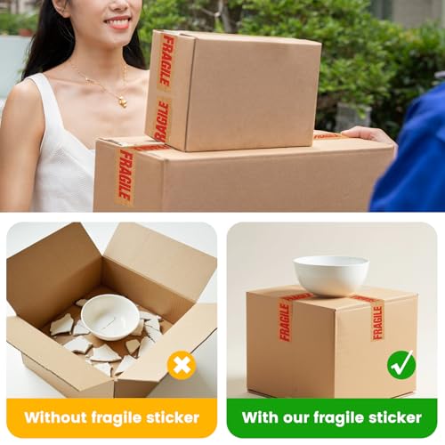 ADHES Fragile Tape, Biodegradable Kraft Paper Tape - 2in x 55yds, 3 Rolls