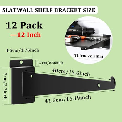 12 Pack Slat Wall Shelf Brackets with Lip, 12" Slatwall Shelf Bracket - size: 12inch-12pcs