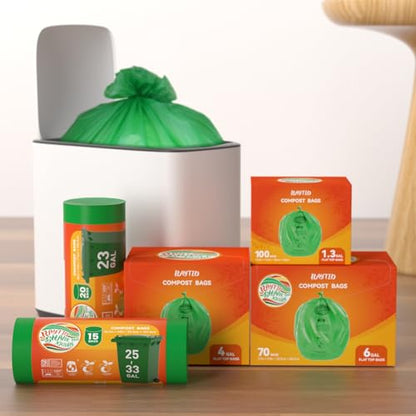 Compost Bags 1.3 Gallon,100 Count,Compostable Small Trash Bags for Kitchen Countertop Compost Bin 0.75, 1,1.2, 1.3Gallon,ASTM D6400, US BPI and Europe OK compost HOME certified - color: 1.3G-100ccount