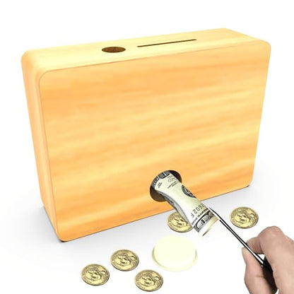 Piggy Bank for Adults Kids, Wooden Coin Bank for Boys and Girls, Cash Vault Money Saving Box with Counter $10000 $5000 $3000 $1000 Savings Challenge Money Box with Money Target and Numbers (Wood Box) - color: Wood