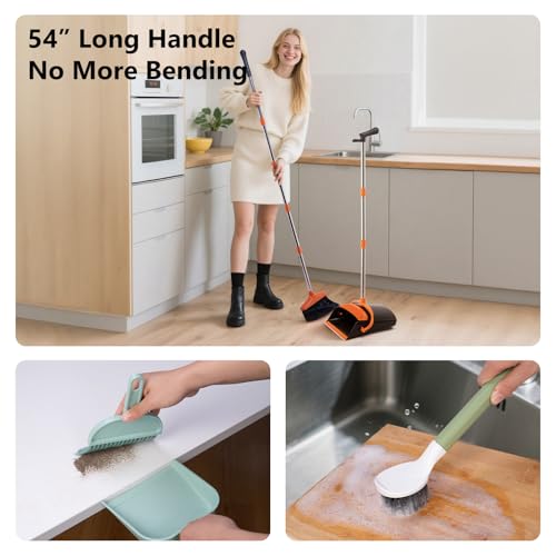 Broom with Dustpan Combo Set for Parent-Child, 5-in-1 Educational Cleaning Tools for Mom and Kids Family Interactive Cleaning Time, 54" Long Handle & Small Fun Broom & Dustpan, Best Household Gift