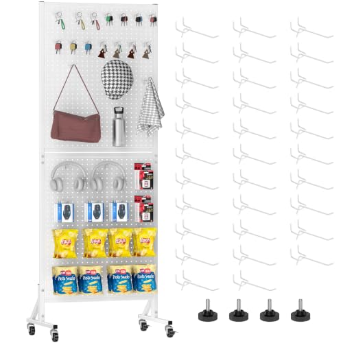 Pegboard Display Stand with Wheels, 24" x 70" Peg Board Stand, White - color: White