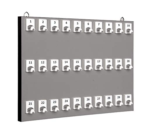 Keystand Key Holder #30PGS with 30 Numbered Hooks for Real Estate Offices and Rentals (30 Sets of Tag & Ring Included) - Gray Melamine