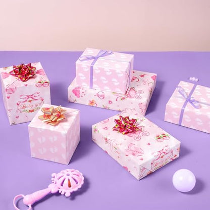 WERNNSAI Baby Girl Wrapping Paper Roll - 9.8 ft Baby Shower Wrap Paper - color: Girl Baby-9.84 ft