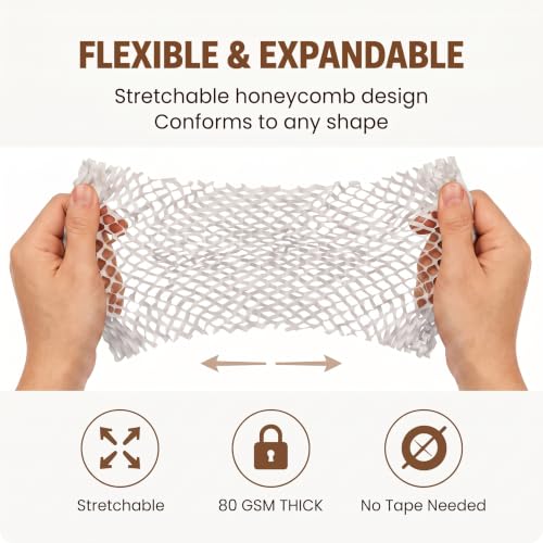 Honeycomb Packing Paper | 15"x197' Heavy Duty Moving & Shipping Paper with Fragile Stickers, Eco-Friendly Recyclable Cushioning Wrap for Furniture, Fragile Items, Gift Packaging & DIY Crafts (White) - color: White