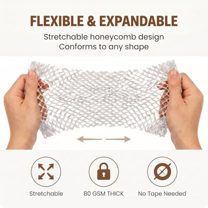 Honeycomb Packing Paper | 15"x197' Heavy Duty Moving & Shipping Paper with Fragile Stickers, Eco-Friendly Recyclable Cushioning Wrap for Furniture, Fragile Items, Gift Packaging & DIY Crafts (White) - color: White