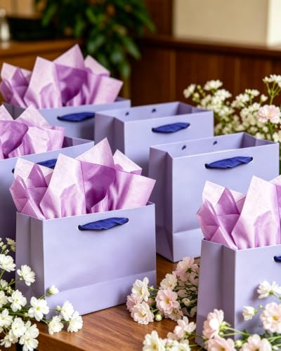 qiqee Gift Bags With Tissue Paper, Violet, Medium 9.6"x7.9"x4.3", 24PCS - color: Violet, size: 24 Count (Pack of 1)