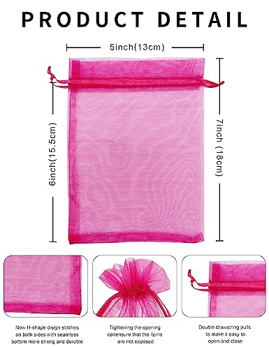 Jexila 100 Pack Hot Pink Organza Mesh Gift Bags 5X7 Girls Party Favor Pouch - color: Hot Pink