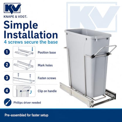 Knape & Vogt in-Cabinet Pull Out Trash Can, 20-Qt., Bottom-Mount Cabinet Installation, Requires Min 8-in Opening, 20.5 in x 8.5 in x 17.5 in, RS-PSW9-1-20-P, Platinum - color: Platinum