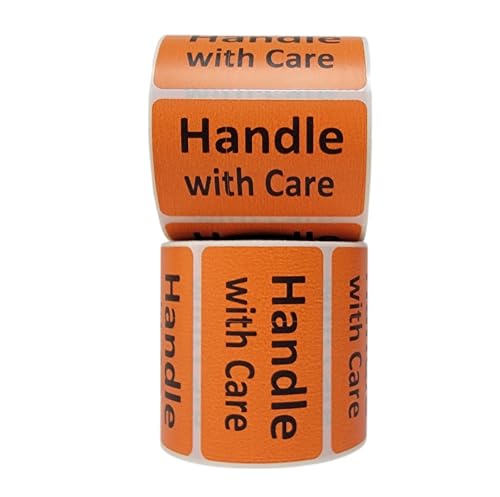Handle with Care Labels Orange 2.5x1.5-inch Handling Fragile Adhesive Stickers 1 Roll with 500 Labels