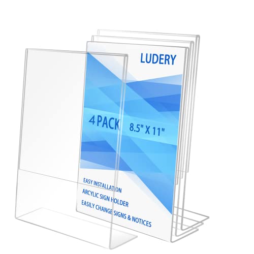 8.5x11 Inches Acrylic Sign Slant Back Holder, Plastic Display Stand,Brochure Holder, Table Top Sign Holder For Office, Home, Store, Restaurant (4pack)