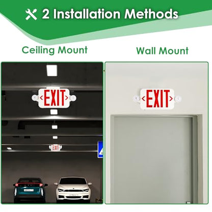 Gruenlich Exit Sign with Emergency Light, Battery Backup, 12 Pack - size: 12-pack