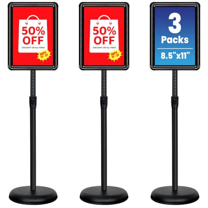 3Pack 8.5x11 Sign Holder Stand,Adjustable Floor Standing Sign Holder - color: Black, size: 8.5"x11"-3Pack