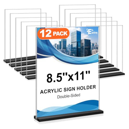EHWINE 12 Pack Acrylic Sign Holder 8.5 x 11, Double-Sided Stand up Table Top Sign Holders, Clear Acrylic Picture Frame Menu Flyer Paper Holder Display Stand for Office Business Store Wedding Party(Black Base) - size: 12 Pack 8.5x11 Inch (Black Base)