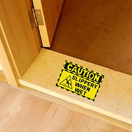 4 Pack Caution Slippery When Wet Floor Labels for Business 4x6 Inch