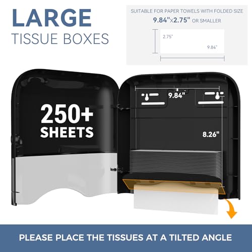 Commercial Paper Towel Dispenser Wall Mount Adhesive 250+ Multifold Trifold c-Fold Folded Hand Towel Dispenser for Bathroom 12" L x 3.8" W x 11.9" H - color: Black