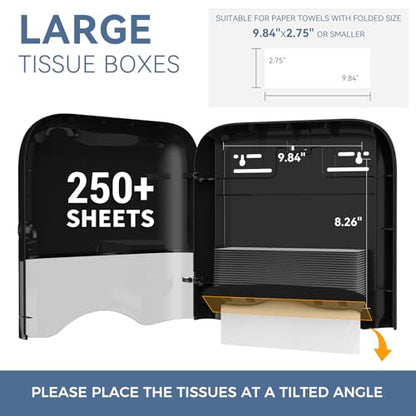 Commercial Paper Towel Dispenser Wall Mount Adhesive 250+ Multifold Trifold c-Fold Folded Hand Towel Dispenser for Bathroom 12" L x 3.8" W x 11.9" H - color: Black