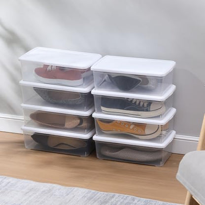 novelinks 8 Pack 6 Quart Clear Plastic Shoe Storage Bins with Lids (White) - size: White 8Pack