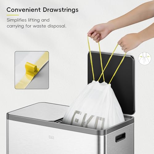 EKO 10.6 Gallon / 35–40 Liter Drawstring Trash Bags, 60 Count Heavy-Duty Tall Kitchen Garbage Can Liners, Extra-Strong Leak-Resistant, Unscented, White, Code M - size: 60 Count (Pack of 1), style: 10.6 Gallon Bags/Code M