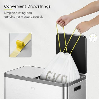 EKO 10.6 Gallon / 35–40 Liter Drawstring Trash Bags, 110 Count Heavy-Duty Tall Kitchen Garbage Can Liners, Extra-Strong Leak-Resistant, Unscented, White, Code M - size: 110 Count (Pack of 1), style: 10.6 Gallon Bags/Code M
