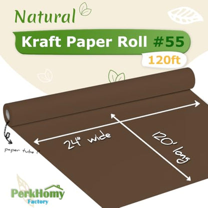 PerkHomy 24" x 1,440" (120') Coffee Kraft Paper Roll for Craft Bulletin Board Paper Art Table Covering Crafting Gift Wrapping Bouquet Packing Parcel 80GSM 55LB (Coffee, 24" x 120') - color: Coffee, size: 24" Width x 120' Length