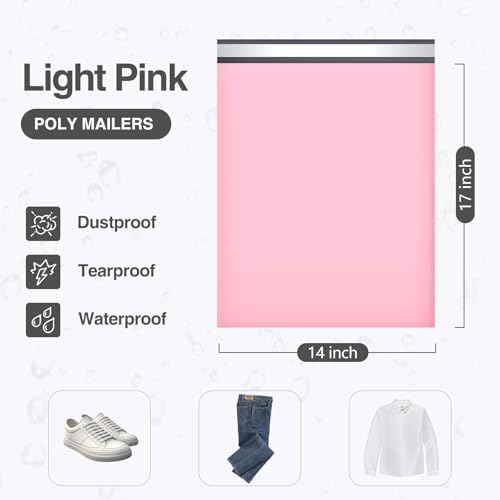 UCGOU Large Poly Mailers 14x17 Inch Light Pink 100 Pack Shipping Bags - size: 14x17" 100PC
