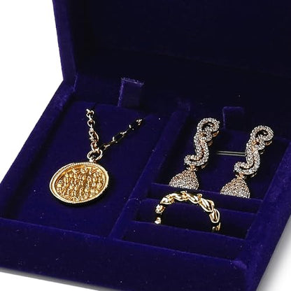 Velvet Jewelry Set Box, Blue Velvet Necklace Earring Ring Organizer - color: Blue