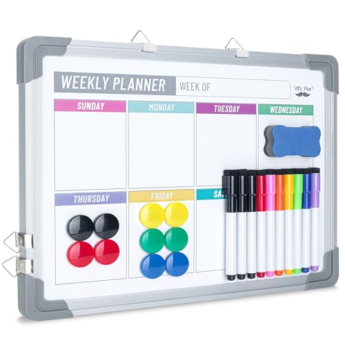 Mr. Pen- Magnetic Weekly Erase Board, 12" x 16", Double-Sided with Markers