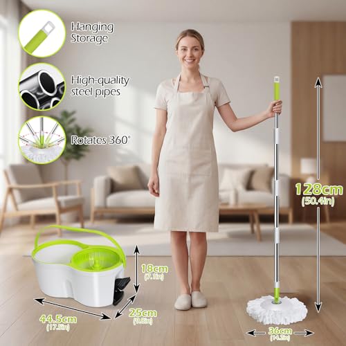 Masthome Spin Mop Bucket Set,Small Mop Bucket System with 3 Microfiber Pads - color: White