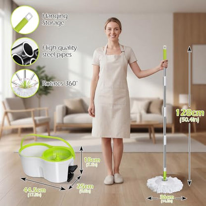 Masthome Spin Mop Bucket Set,Small Mop Bucket System with 3 Microfiber Pads - color: White