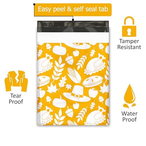 10x13 (100) Thanksgiving Fall Designer Poly Mailers Waterproof Self Sealing Tear Resistant Polymailers Shipping Envelopes Premium Printed Bags For Small Businesses - color: Thanksgiving, size: 10x13