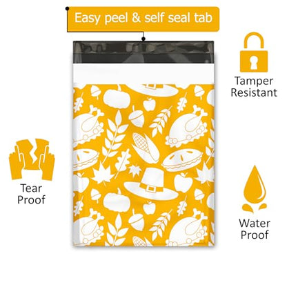10x13 (100) Thanksgiving Fall Designer Poly Mailers Waterproof Self Sealing Tear Resistant Polymailers Shipping Envelopes Premium Printed Bags For Small Businesses - color: Thanksgiving, size: 10x13