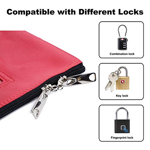 Lockable Bank Deposit Bag with Upgraded Zipper, Multi-Purpose Storage Zipper Pouch (Red)