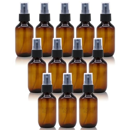 SYNTECSO 2oz Amber Plastic Spray Bottles, Fine Mist Water Bottle, 12 Pack - size: Plastic bottle - 12 Pack